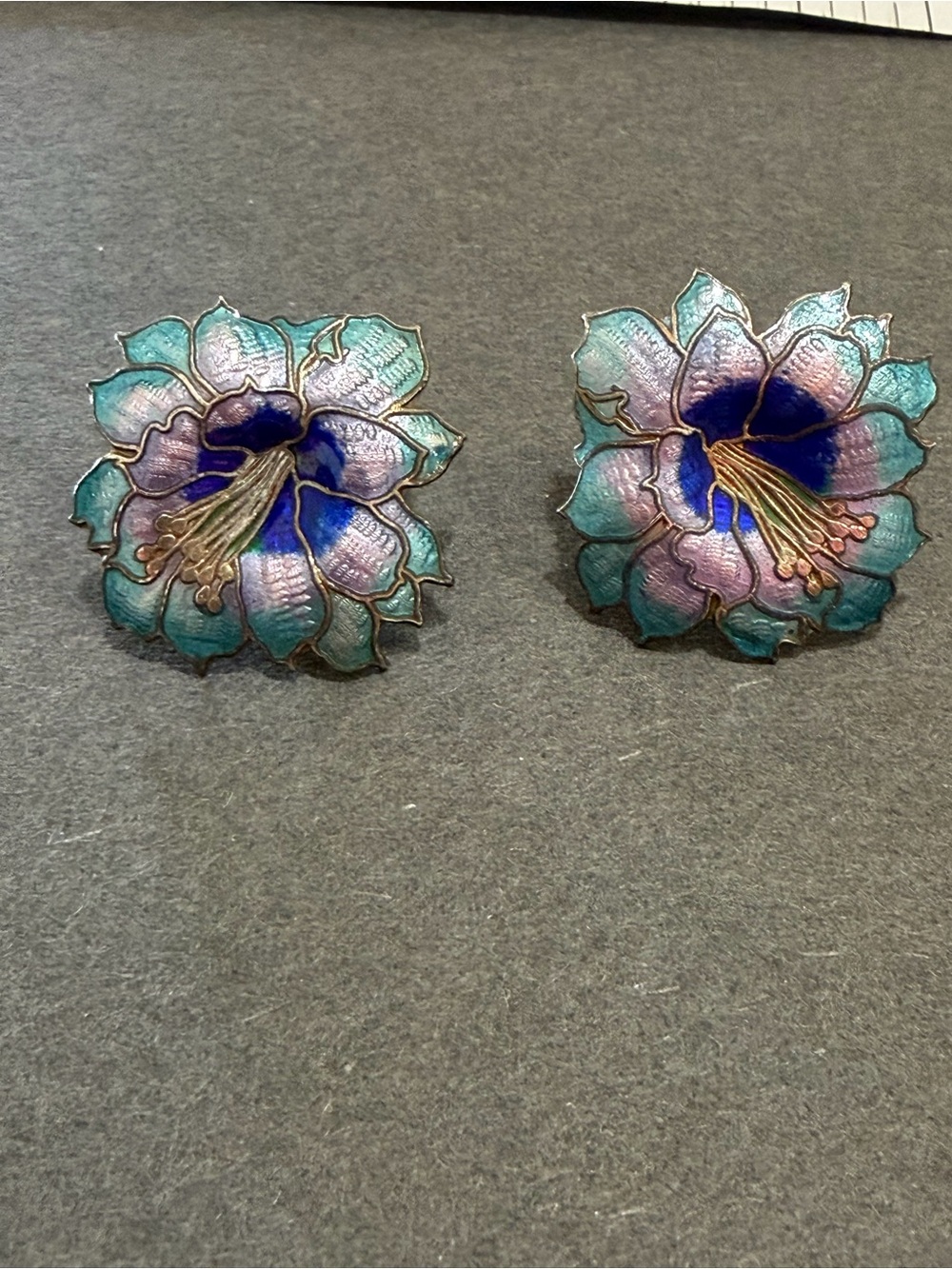 Fancy Cloisonne Pastel Earrings Vintage 1”